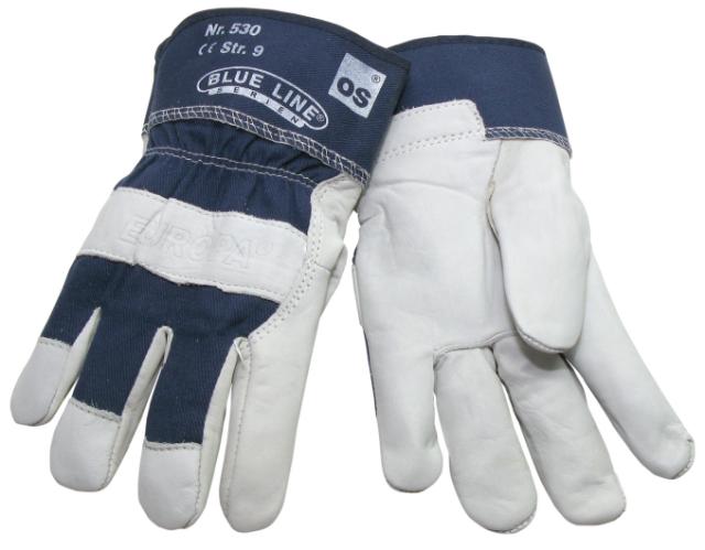 Blue Line, oksehudshandske, blå/hvid, Hovednr.