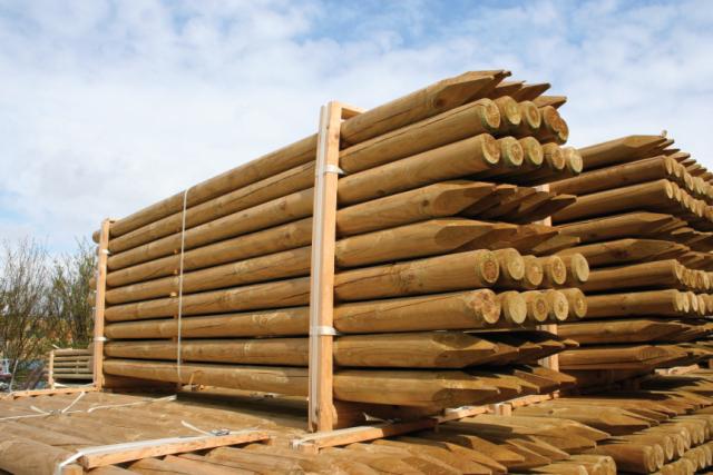 Hegnspæl, *UDEN/trykimp*, cyl.fræset, Ø7 cm, 200 cm, (42 stk