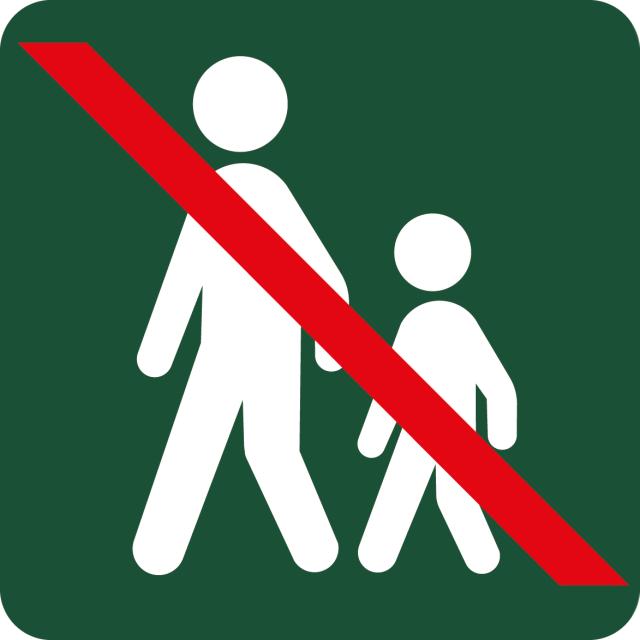 Skilt: Fodgænger forbudt, 10 x 10 cm